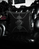 Punk Rave Gothic Home Lace Applique Filled Cushion - Black Velvet