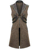 Devil Fashion Elphinstone Mens Long Steampunk Waistcoat Vest - Brown