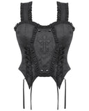 Dark In Love Womens Gothic Crucific Cobweb Jacquard Corset Top
