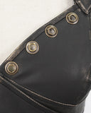 Devil Fashion Womens Steampunk Bronzed Faux Leather Cropped Vest Top