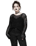 Punk Rave Womens Shredded Broken Knit Sweater Top - Black