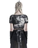 Punk Rave Womens Apocalyptic Goth Crop T Shirt Top Grey Tie Dye Shredded Grunge
