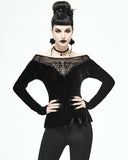 Devil Fashion Incediara Womens Gothic Velvet & Lace Off Shoulder Top