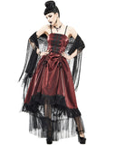 Devil Fashion Long Gothic Ball Gown Prom Wedding Dress Red Tafetta Black Lace