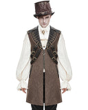 Devil Fashion Elphinstone Mens Long Steampunk Waistcoat Vest - Brown