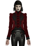 Punk Rave Vesperina Womens Gothic Velvet Riding Jacket - Red