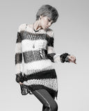 Punk Rave Shredded Knit Sweater - Black & White