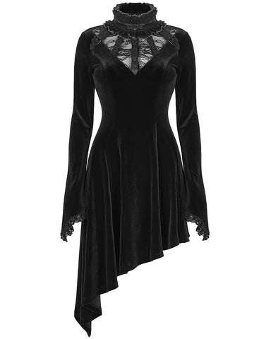 Punk Rave Womens Gothic Asymmetric Velvet Evening Dress - Black -