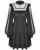 Dark In Love Gothic Lolita Dress Black Velvet Silver Sparkle Polka Dot Crucifix