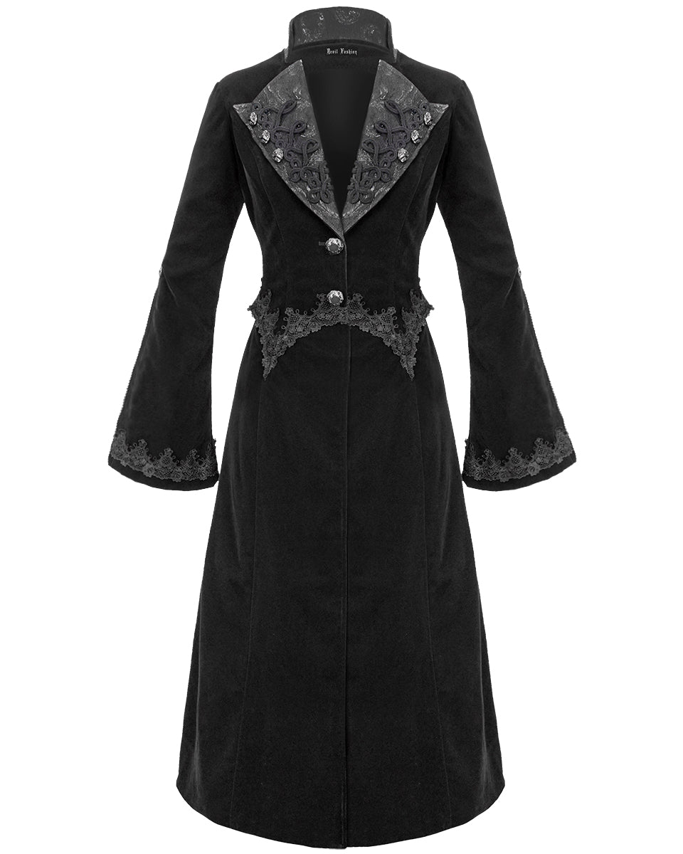 Devil Fashion Death Of Seasons Womens Long Gothic Coat Black Velvet Violent Delights