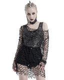 Punk Rave Womens CyberPunk Goth Grunge Sweater Top Black Broken Mesh Net Cut Out