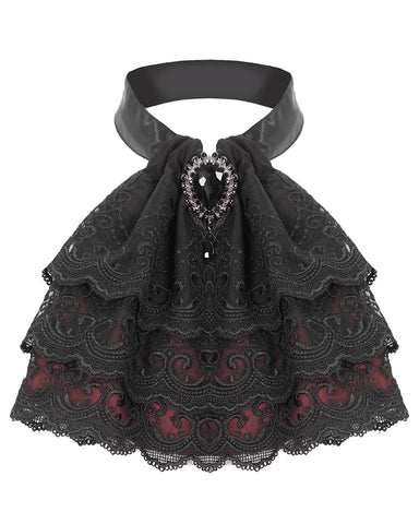 Devil Fashion Mens Gothic Aristocrat Lace Cravat - Black & Red