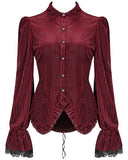 Punk Rave Morgana Womens Gothic Velvet Blouse Top - Red