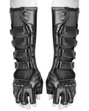 Punk Rave Acropolis Mens Long PU & Mesh Spiked Fingerless Gloves
