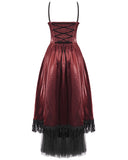 Devil Fashion Long Gothic Ball Gown Prom Wedding Dress Red Tafetta Black Lace