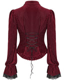 Punk Rave Morgana Womens Gothic Velvet Blouse Top - Red