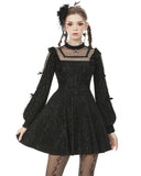 Dark In Love Gothic Lolita Dress Black Velvet Silver Sparkle Polka Dot Crucifix