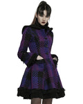 Pyon Pyon Womens Gothic Lolita Hooded Coat - Black & Purple Check