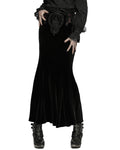 Punk Rave Womens Gothic Lace Applique Velvet Maxi Skirt - Black & Red