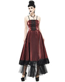 Devil Fashion Long Gothic Ball Gown Prom Wedding Dress Red Tafetta Black Lace