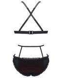 Devil Fashion Two-Piece Gothic Bikini Swimwear Set - Black/Red Velour Velvet