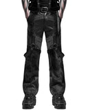 Punk Rave Disruptor Mens Dark Punk Harness Pants - Black Pinstripe