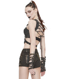 Devil Fashion Womens Steampunk Bronzed Faux Leather Cropped Vest Top