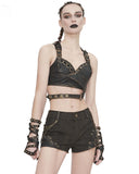 Devil Fashion Womens Steampunk Bronzed Faux Leather Cropped Vest Top