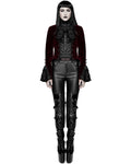 Devil Fashion Athanasius Womens Gothic Tailcoat Jacket - Red & Black Damask