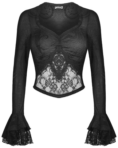 Dark In Love Gothic Jacquard Lace Blouse Top