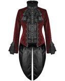 Devil Fashion Athanasius Womens Gothic Tailcoat Jacket - Red & Black Damask
