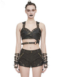 Devil Fashion Womens Steampunk Bronzed Faux Leather Cropped Vest Top