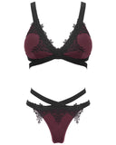 Devil Fashion Two-Piece Gothic Bikini Swimwear Set - Crimson Red & Black