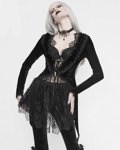 Eva Lady Katie's Obsession Womens Gothic Tailcoat Jacket - Black Velvet & Lace
