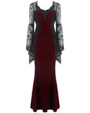 Dark In Love Wynterine Gothic Velvet Maxi Dress - Black & Red