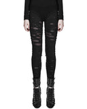 Punk Rave Corrosion Womens Shredded Dieselpunk Leggings - Black