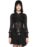 Punk Rave Womens Apocalyptic Gothic Grunge Shredded Mesh Hooded Top Hoodie Black