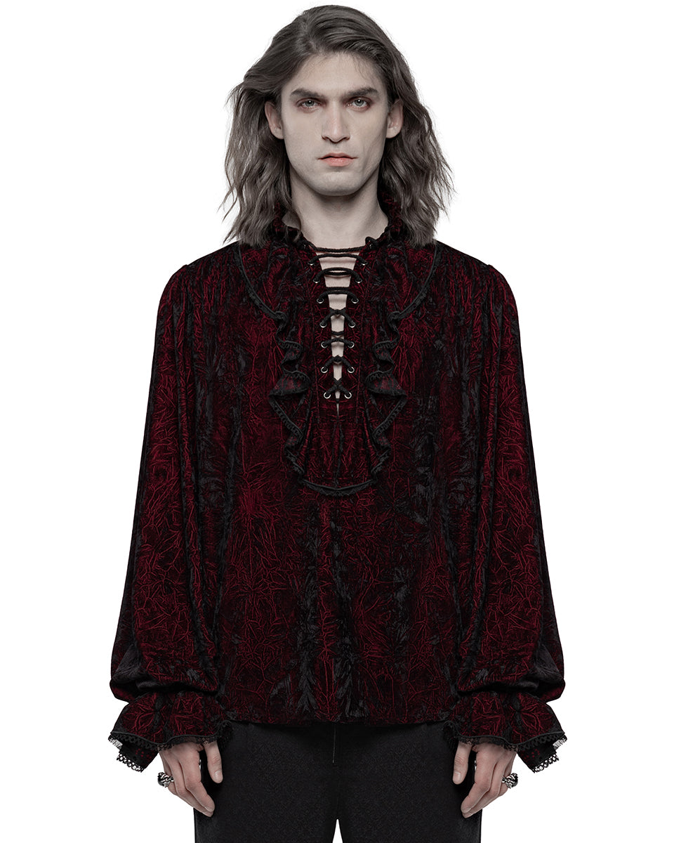 Punk Rave Balthasar Mens Velvet Gothic Vampire Poet Shirt - Red