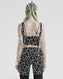 Punk Rave Womens CyberPunk Goth Grunge Sweater Top White Broken Mesh Net Cut Out
