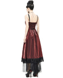 Devil Fashion Long Gothic Ball Gown Prom Wedding Dress Red Tafetta Black Lace