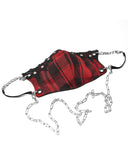 Punk Rave Womens Gothic Punk Chic Face Covering Mask Red Black Plaid Lace Chains