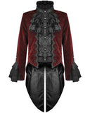 Devil Fashion Athanasius Mens Gothic Tailcoat Jacket - Red & Black Damask