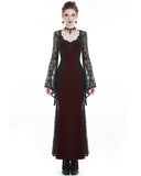 Dark In Love Wynterine Gothic Velvet Maxi Dress - Black & Red