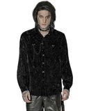Punk Rave Mens Gothic Crimped Velvet Chained Dress Shirt - Black