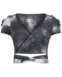 Punk Rave Womens Apocalyptic Goth Crop T Shirt Top Grey Tie Dye Shredded Grunge