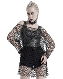 Punk Rave Womens CyberPunk Goth Grunge Sweater Top Black Broken Mesh Net Cut Out