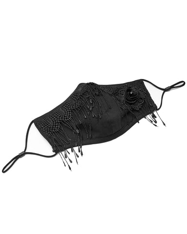 Punk Rave Gothic Face Mask - Black With Lace & Rose