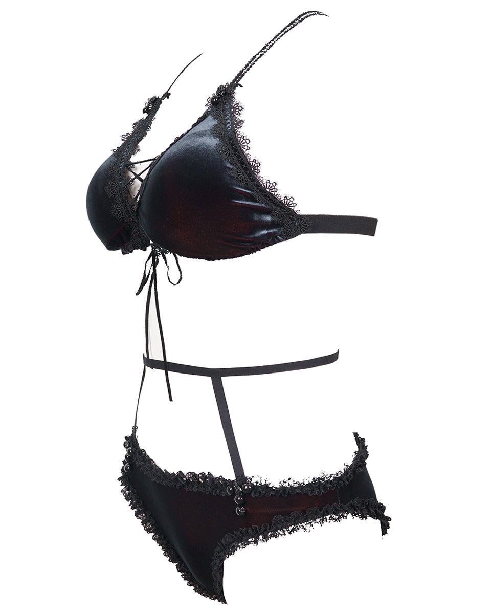 Devil Fashion TwoPiece Gothic Bikini Swimwear Set Black/Red Velour