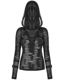 Punk Rave Womens Apocalyptic Gothic Grunge Shredded Mesh Hooded Top Hoodie Black