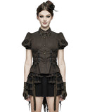 Devil Fashion Ottensia Womens Steampunk Shirt - Black & Brown Stripe